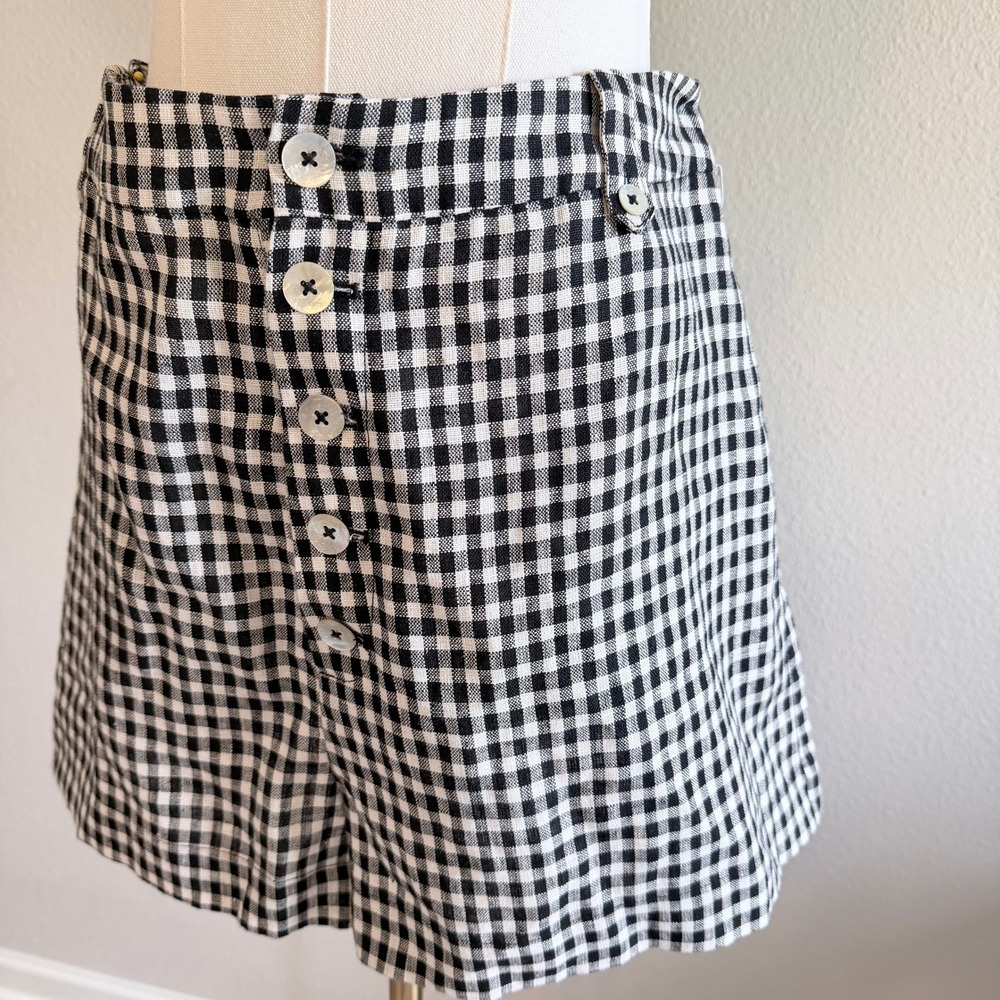 Reformation Gingham Linen Shorts Black White Button Fly Summer Beach Womens sz12 - Picture 3 of 8